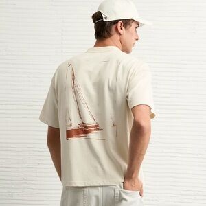 American Eagle Men’s Boxy Nautical Graphic Cream T-Shirt Size XXL